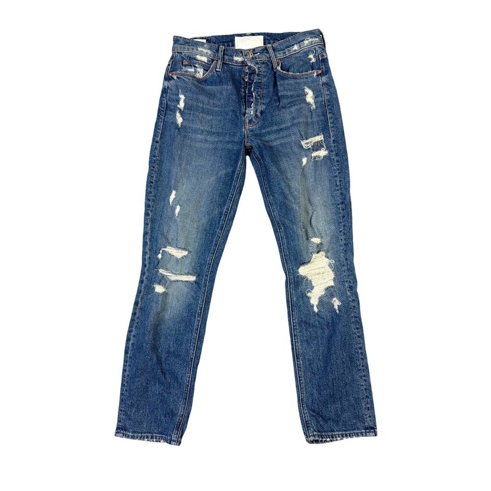 Mother Superior Distressed Button-Fly Blue Denim Jeans Size 27